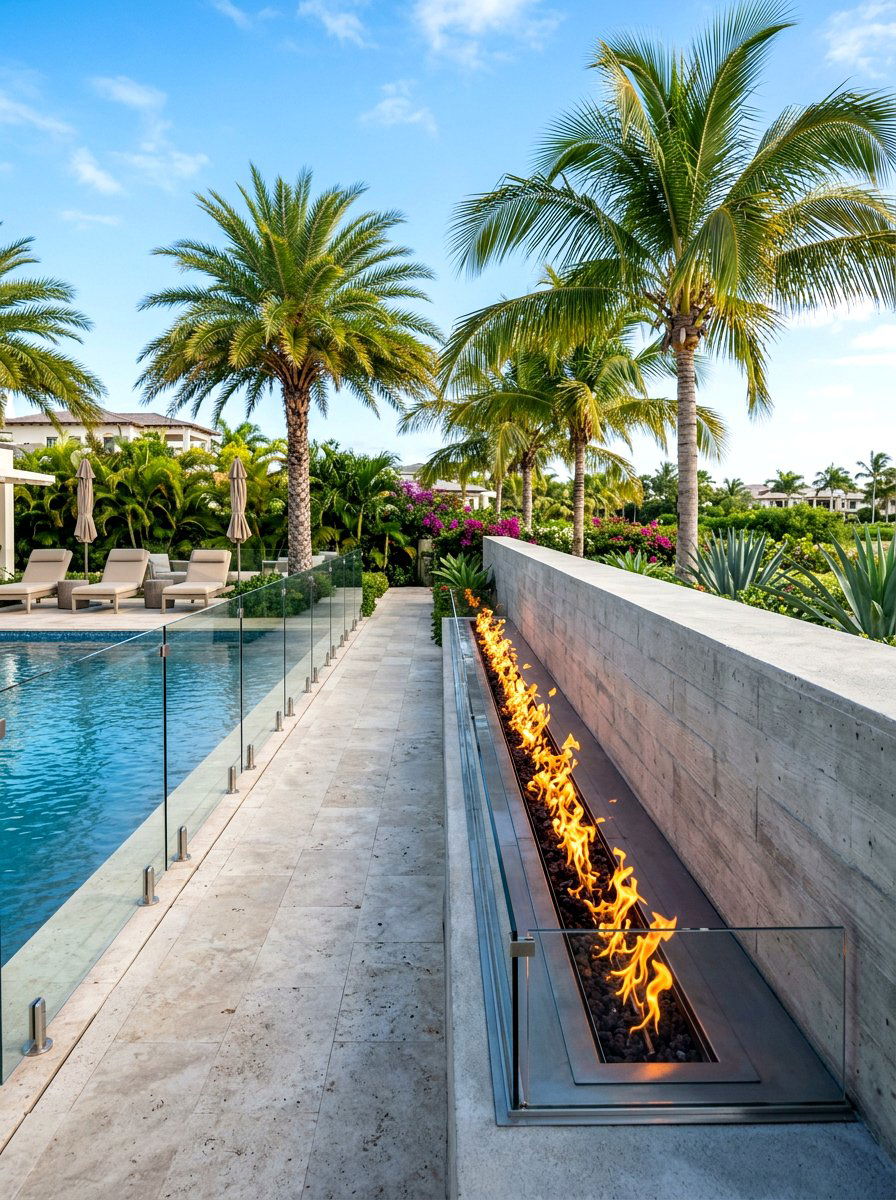 Linear gas fire pit - 30 patio fire pit ideas