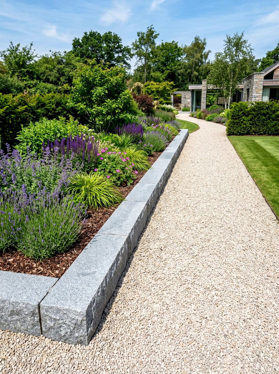 Linear stone garden edging - 30 warm minimalist garden ideas