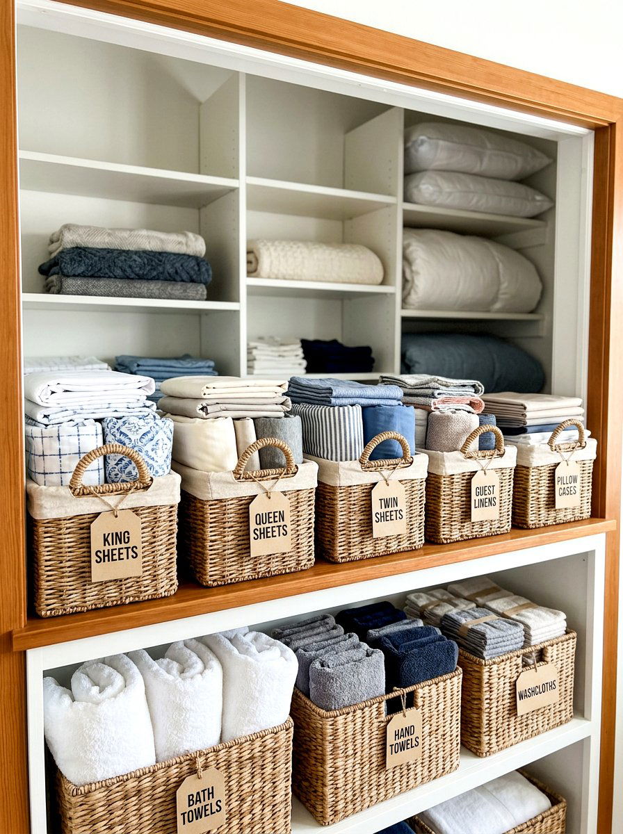 Linen Closet Basket - 30 micro closet organization ideas