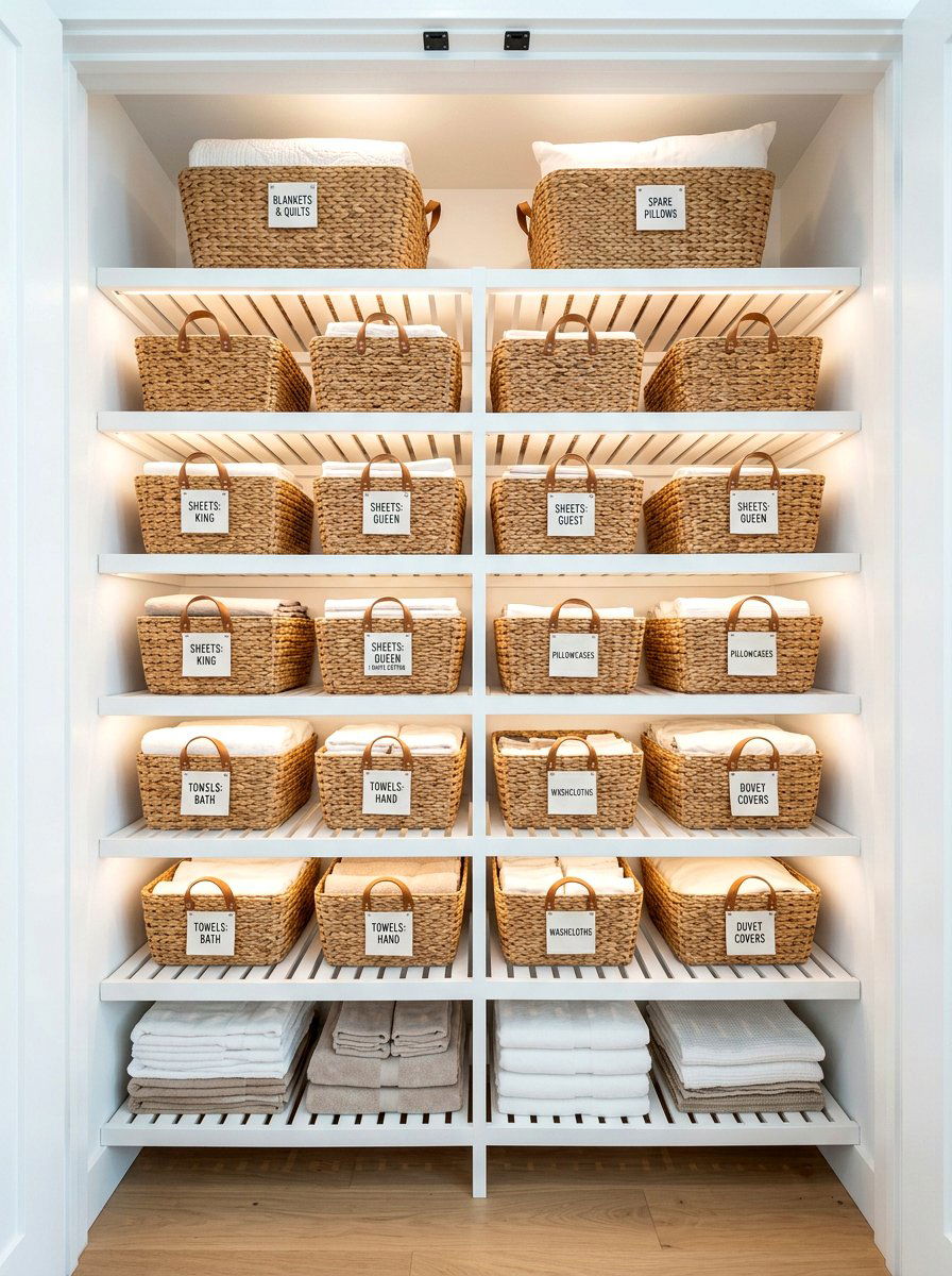 Linen Closet Basket - 30 basket storage ideas
