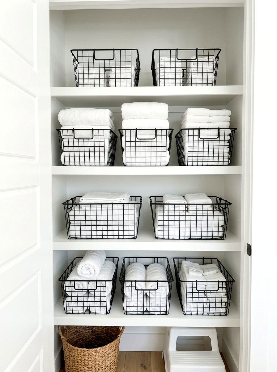 Linen Closet Wire Basket - 30 minimal closet organization ideas