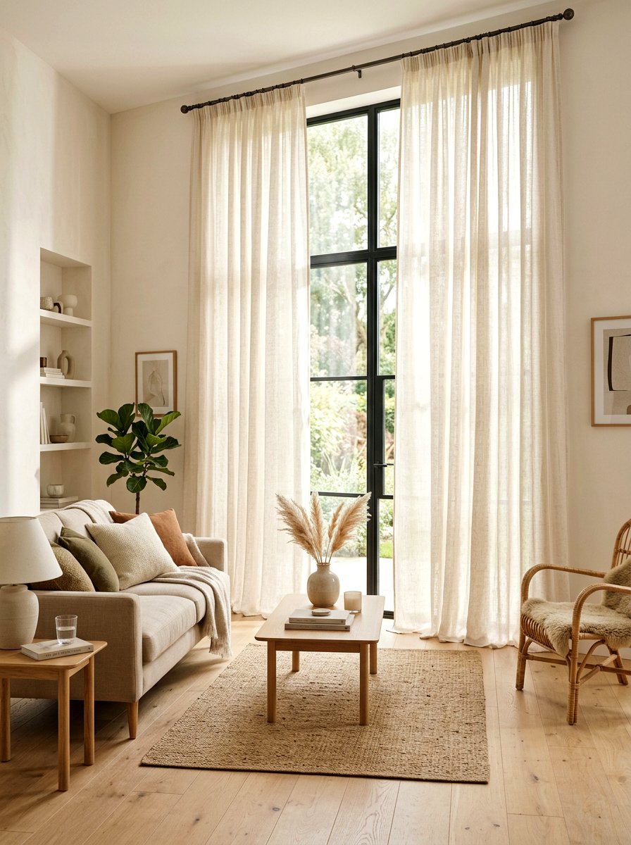 Linen Curtains Living Room - 30 Japandi living room ideas