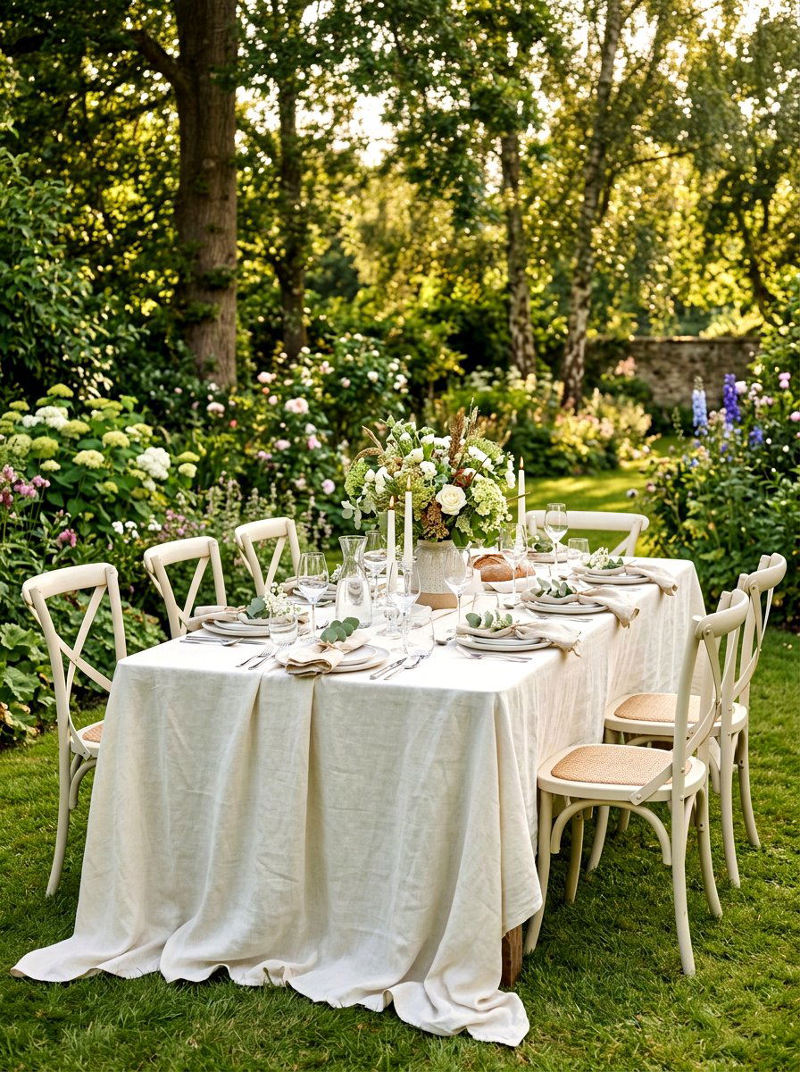 Linen Draped Table Setting - 30 Nancy Meyers outdoor dining ideas