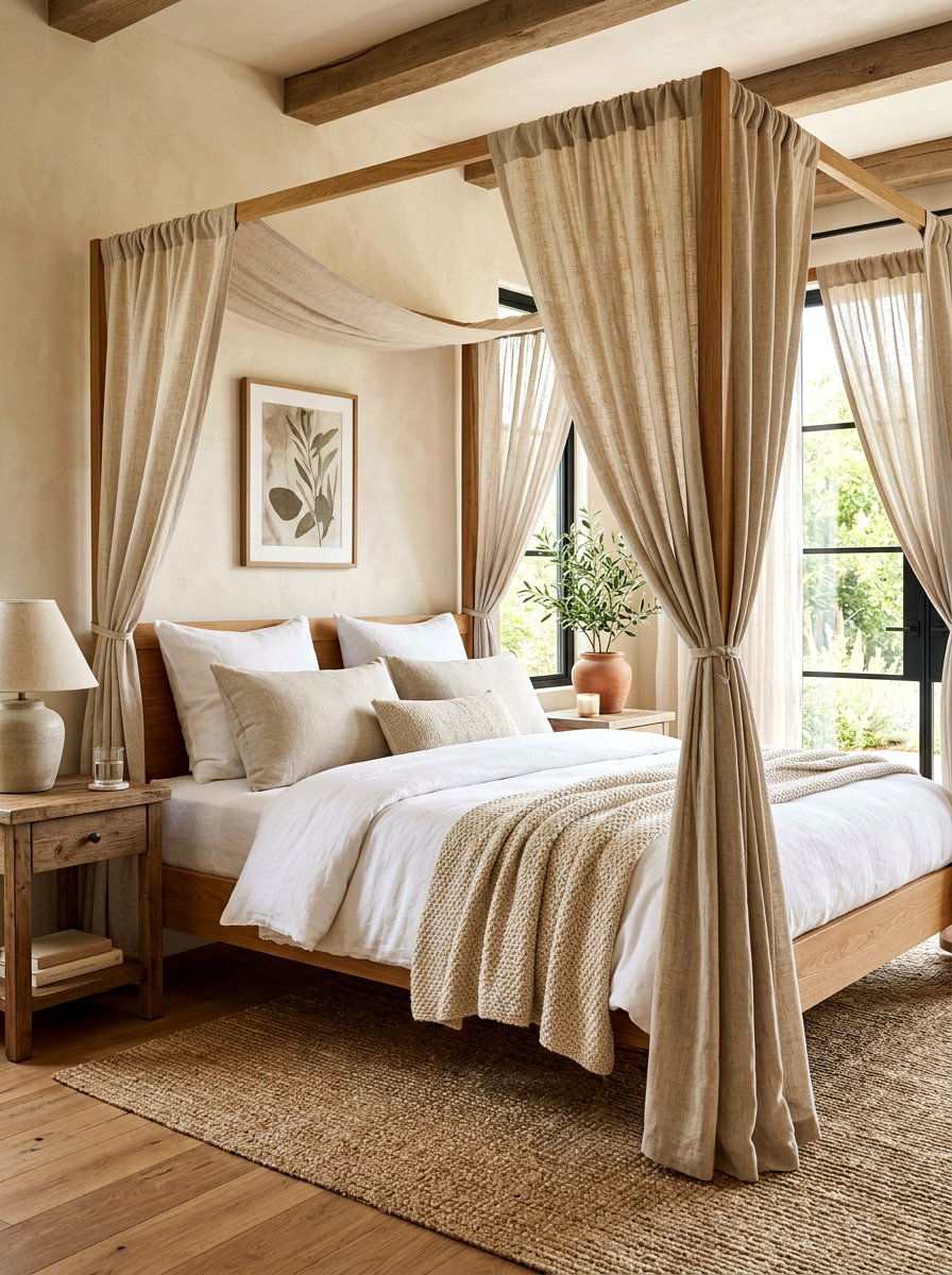 Linen Fabric Canopy Bed - 30 romantic canopy bedroom ideas