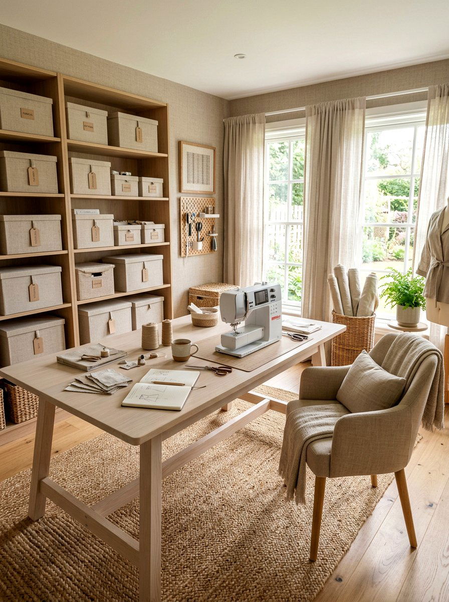 Linen Hobby Room - 30 monochrome room ideas