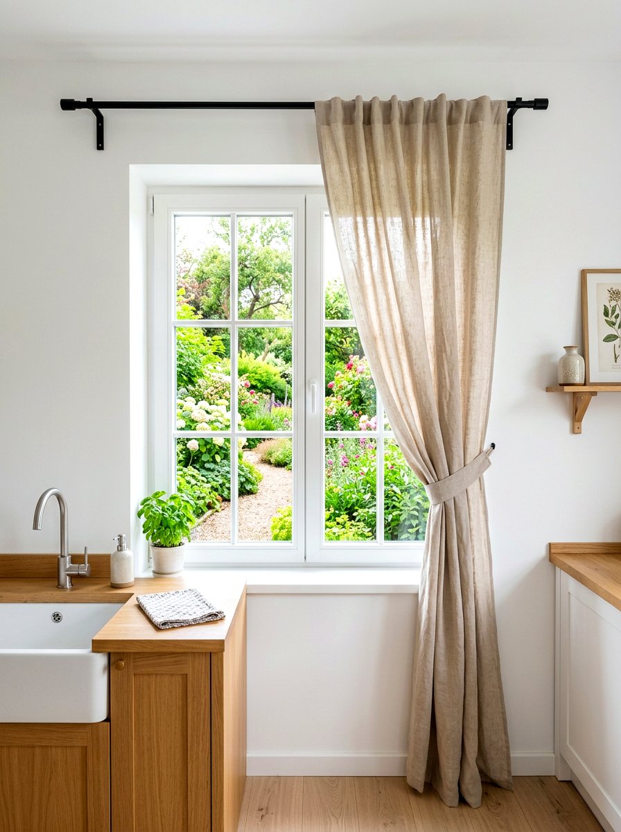 Linen Kitchen Window Curtain - 30 eco friendly kitchen ideas