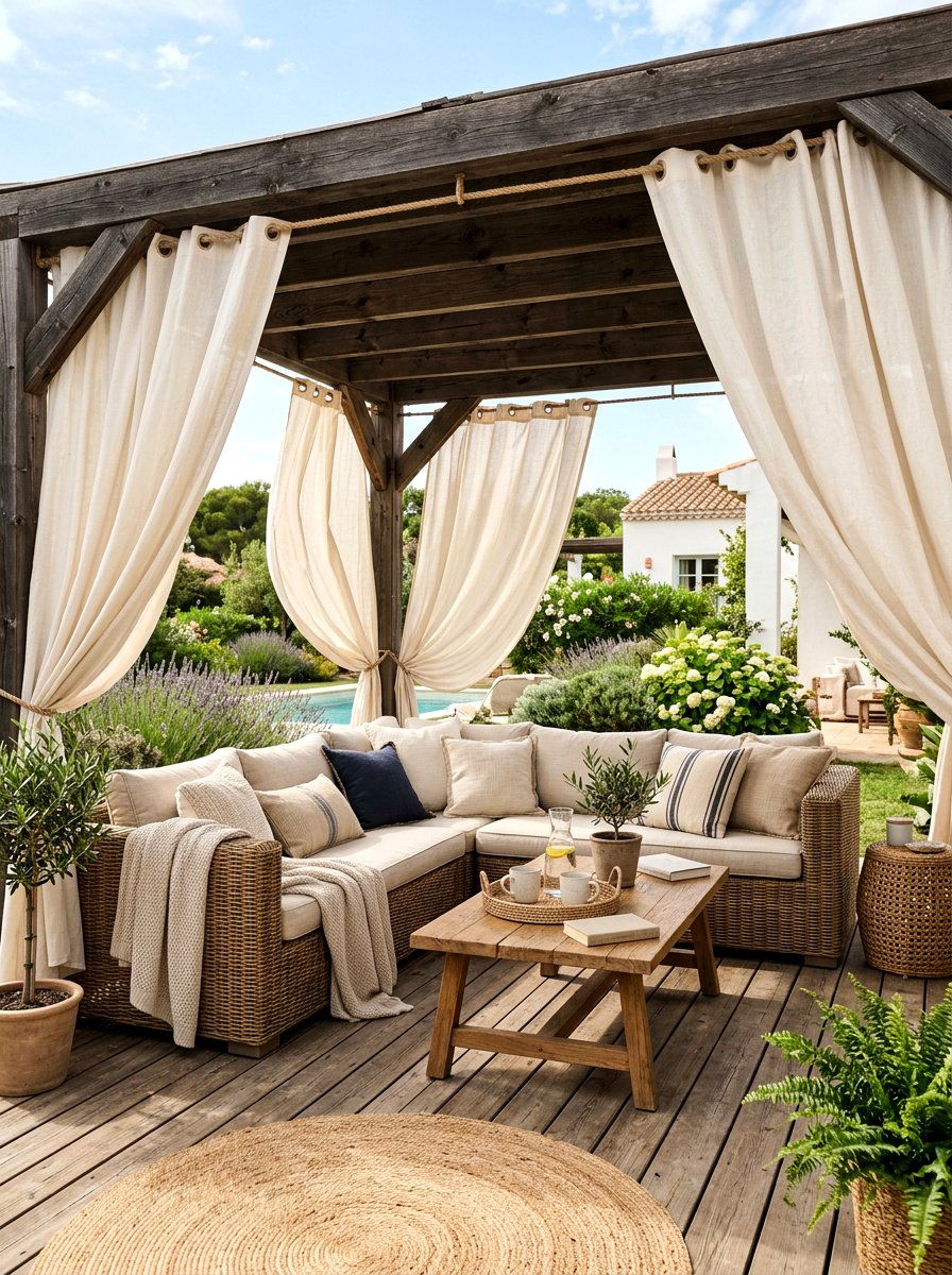 Linen Outdoor Curtain - 30 California casual patio ideas