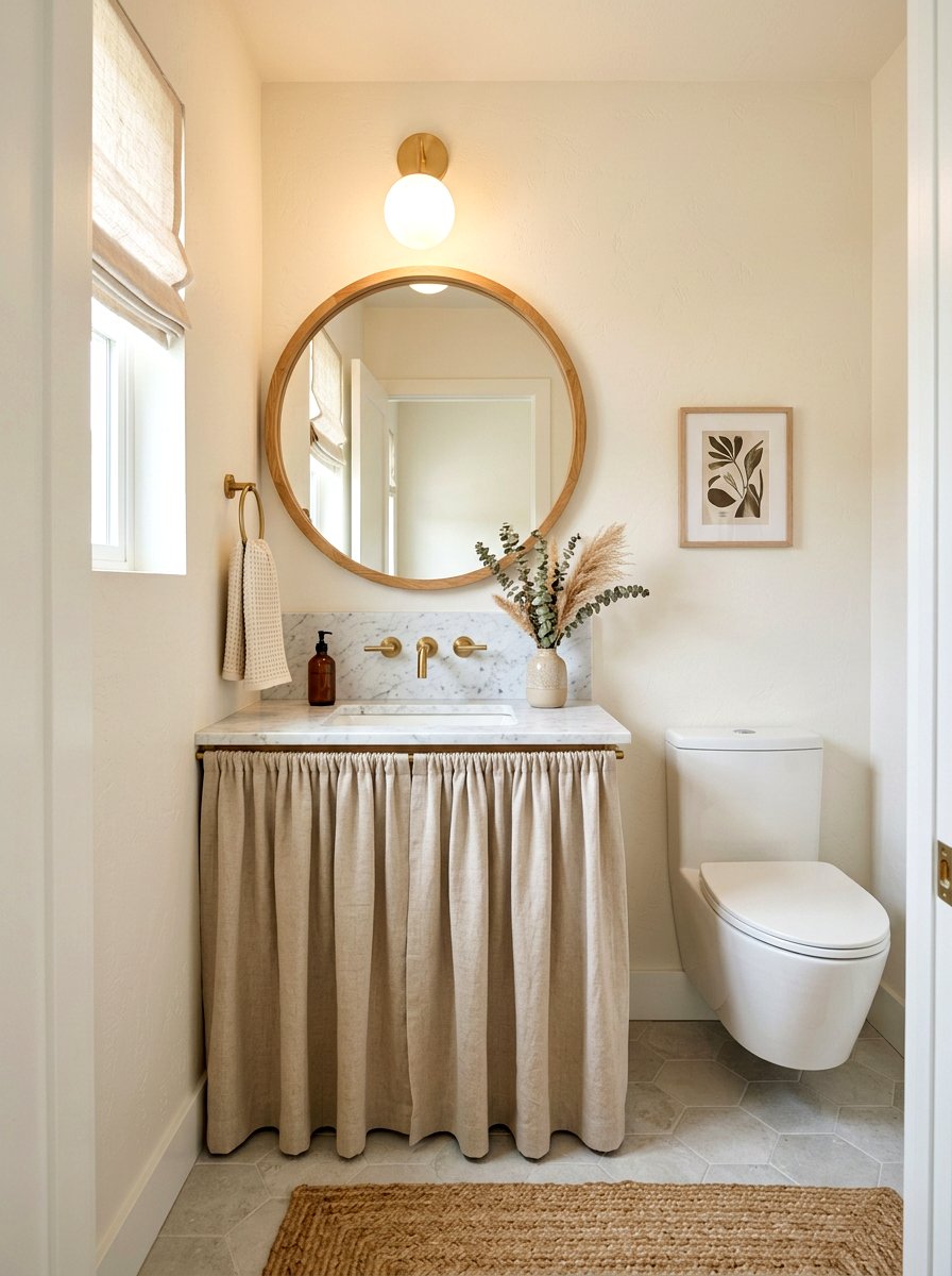 Linen Powder Room Vanity - 30 skirted vanity ideas