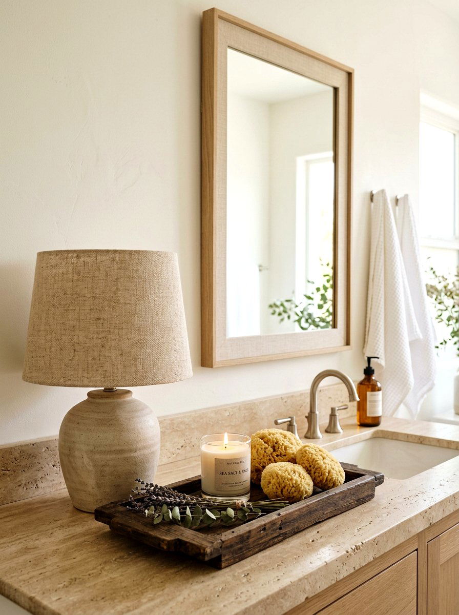 Linen Shade Lamp - 30 mini lamp bathroom counter ideas