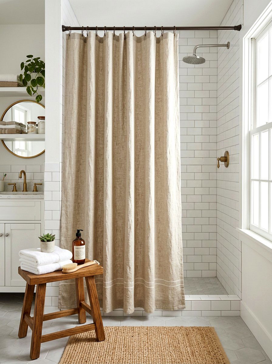 Linen Shower Curtain - 30 linen decor ideas