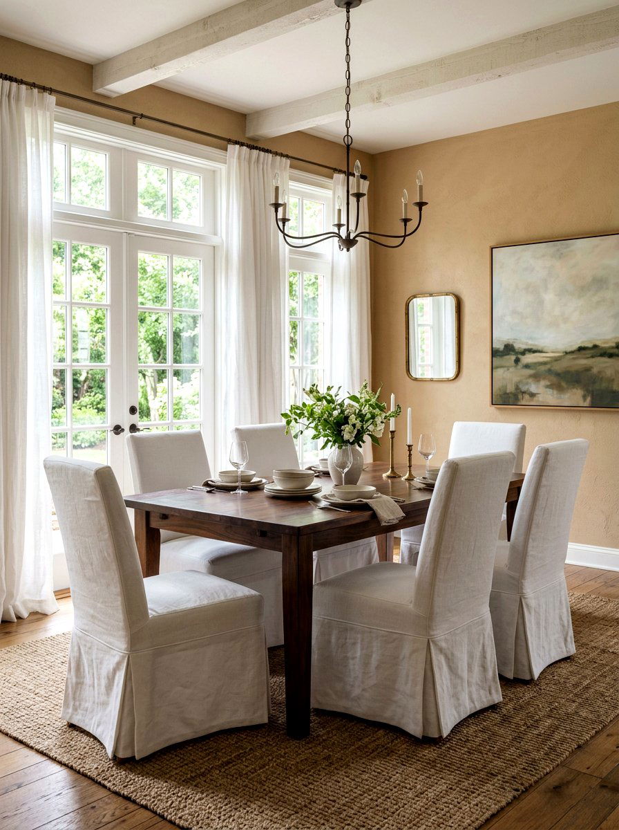 Linen Slipcover Dining Chairs - 30 coastal dining room ideas