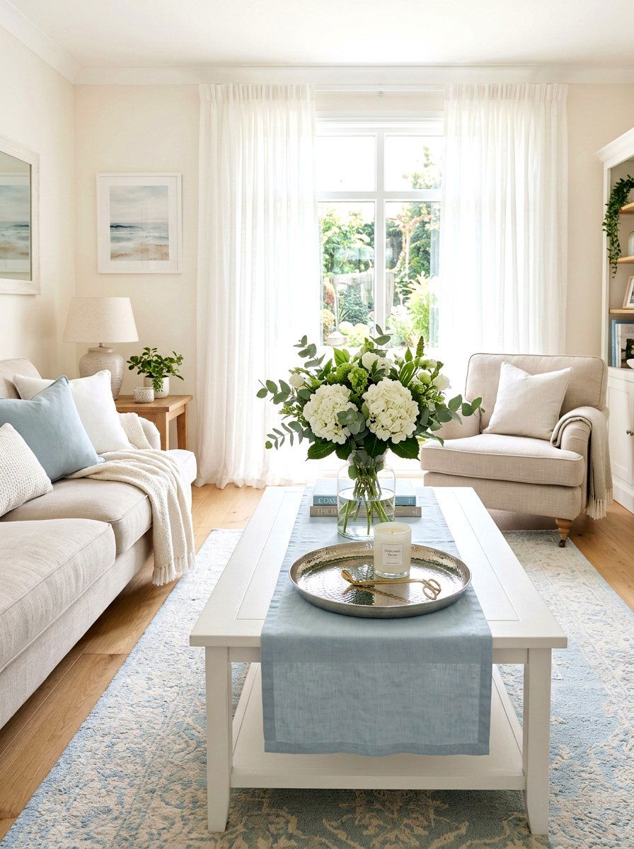 Linen Table Runner - 30 coffee table seasonal decor ideas