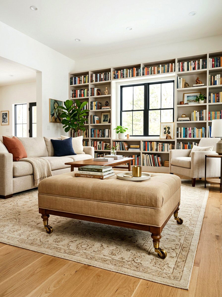 Linen Upholstered Ottoman Casters - 30 oversized ottoman living room ideas