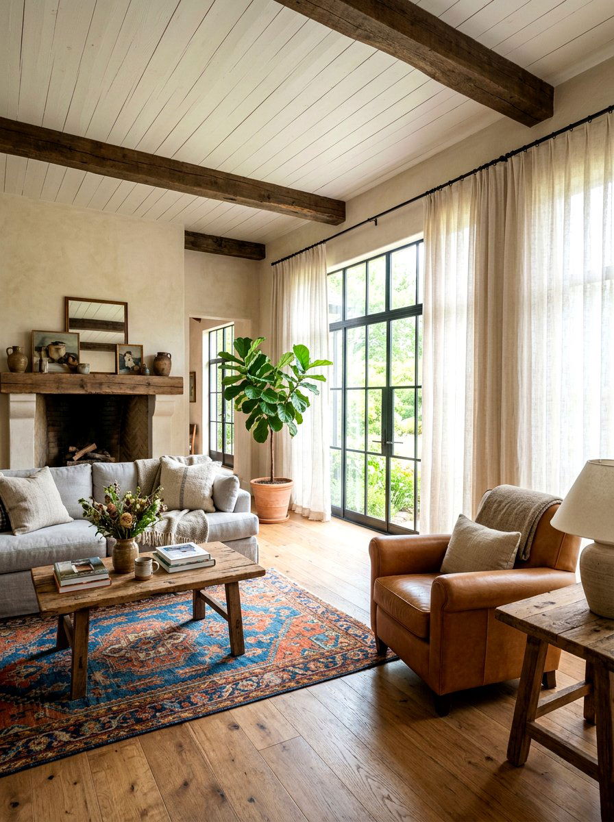 Linen Window Curtain - 30 rustic living room ideas