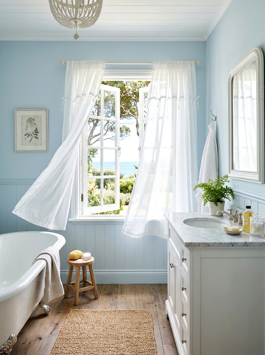Linen Window Curtains - 30 cottage bathroom ideas