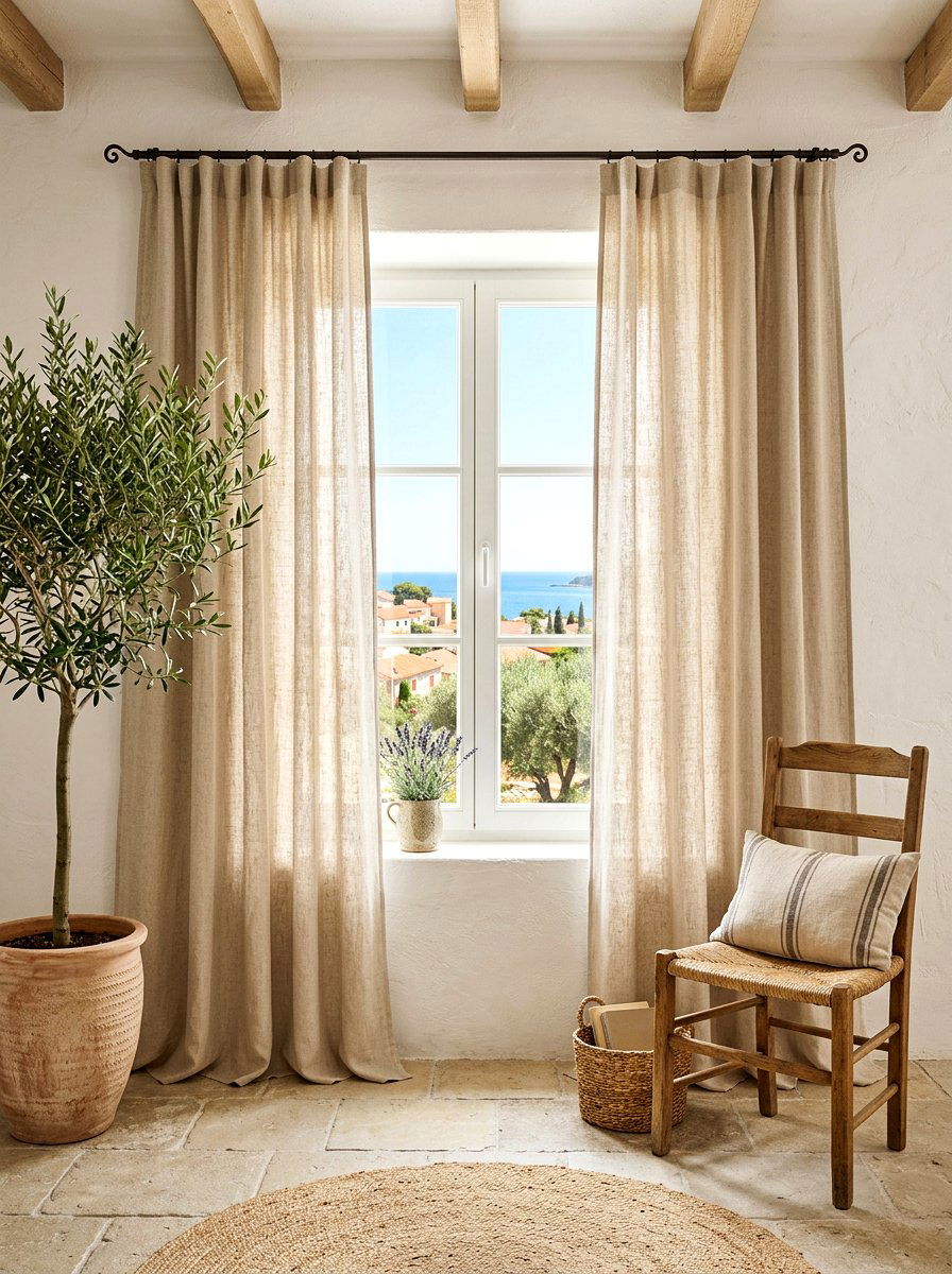Linen Window Drapes - 30 soft minimal apartment ideas