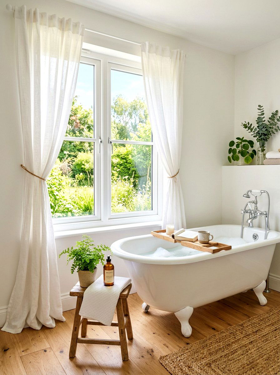 Linen Window Treatment - 30 winter bathroom styling ideas