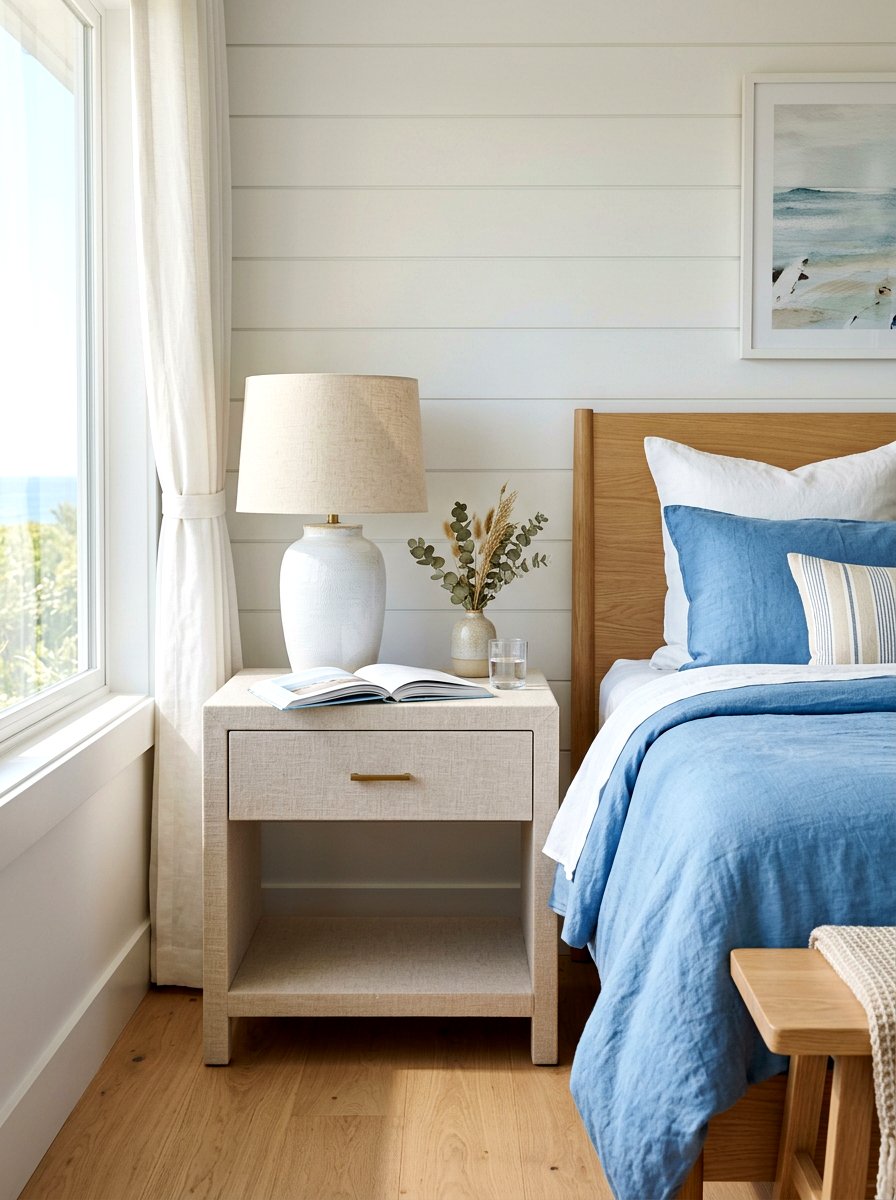 Linen Wrapped Nightstand - 30 fabric covered side table ideas
