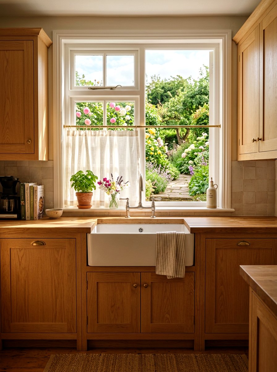 Linen cafe curtain - 30 tomato girl kitchen ideas