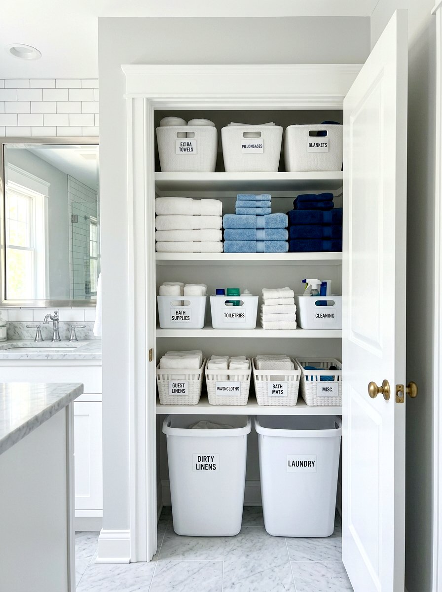 Linen closet organization - 30 bathroom makeover ideas