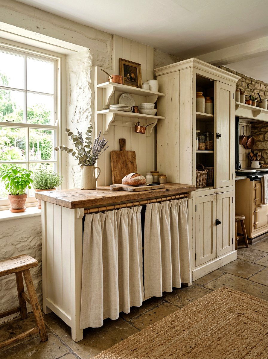 Linen curtain cabinet - 30 European unfitted kitchen ideas