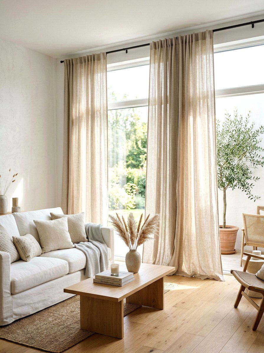 Linen curtain living room - 30 restorative living room ideas