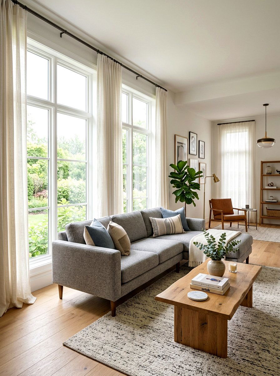 Linen curtain living room - 30 sustainable home decor ideas