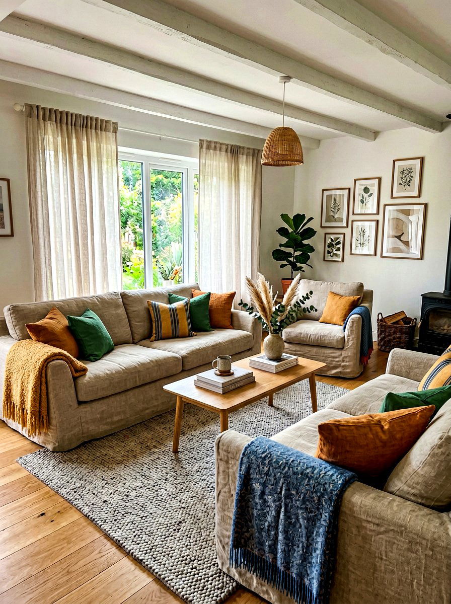 Linen fabric living room - 30 nature inspired living room ideas