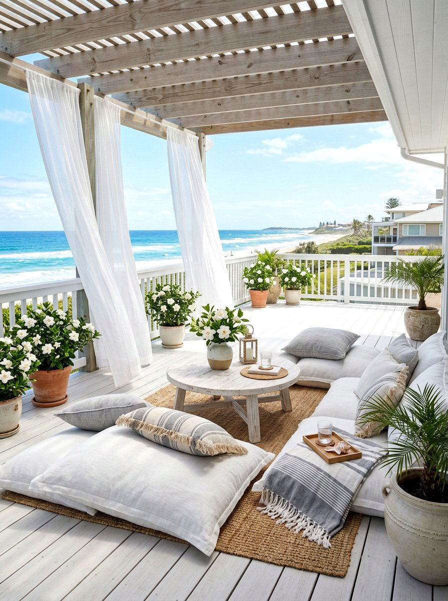 Linen floor seating - 30 boho patio cushion ideas