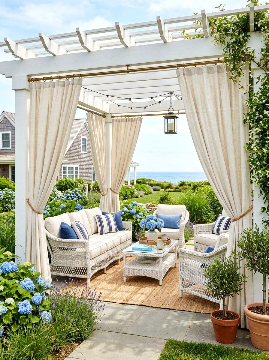 Linen outdoor curtains - 30 pergola curtain ideas