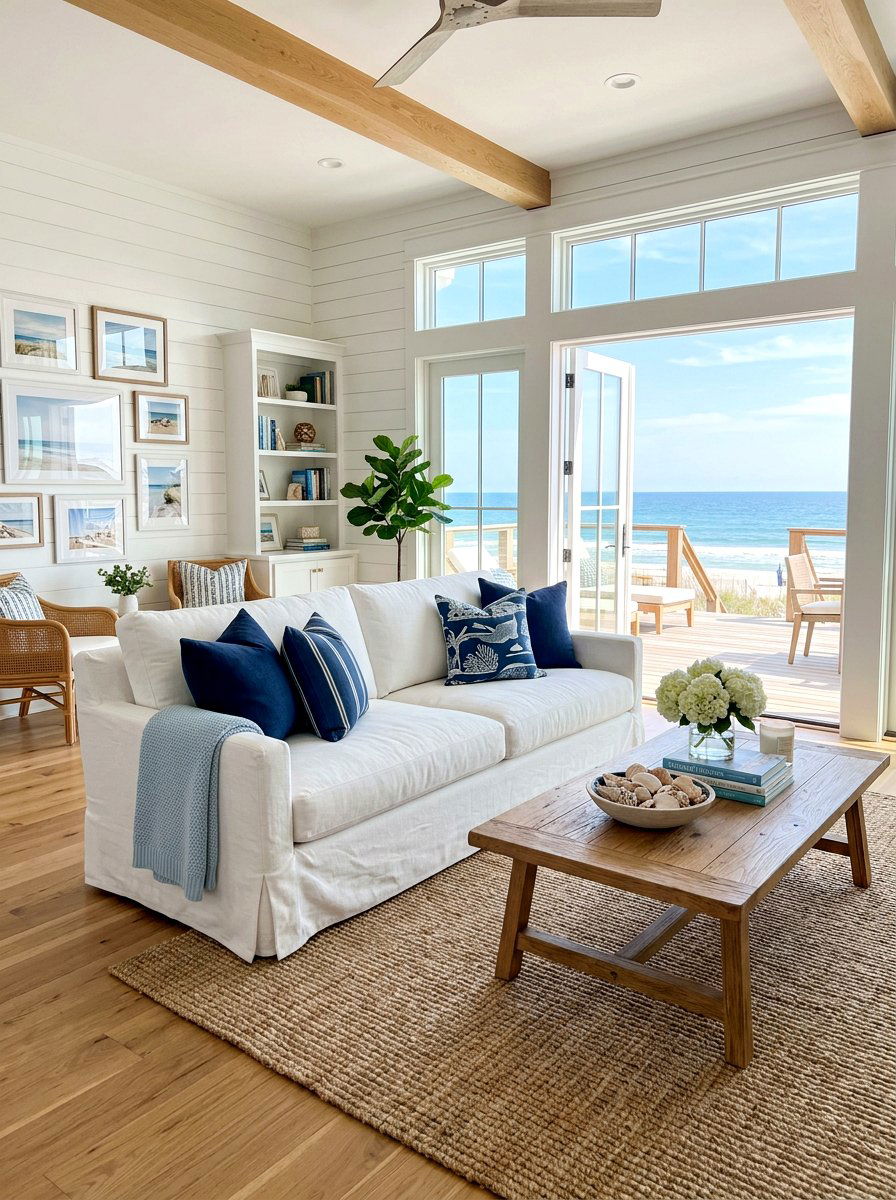 Linen slipcover sofa - 30 surf shack decor ideas