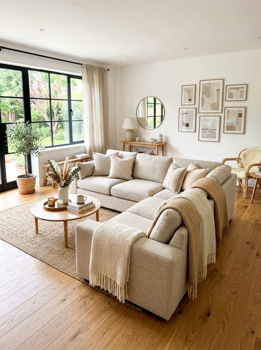 Linen sofa living room - 30 soft spring living room ideas