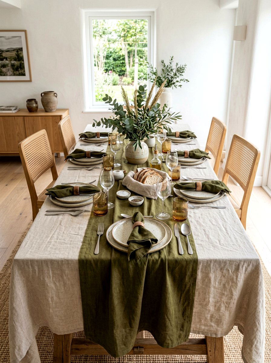 Linen tablecloth layering - 30 fall dinner party home ideas