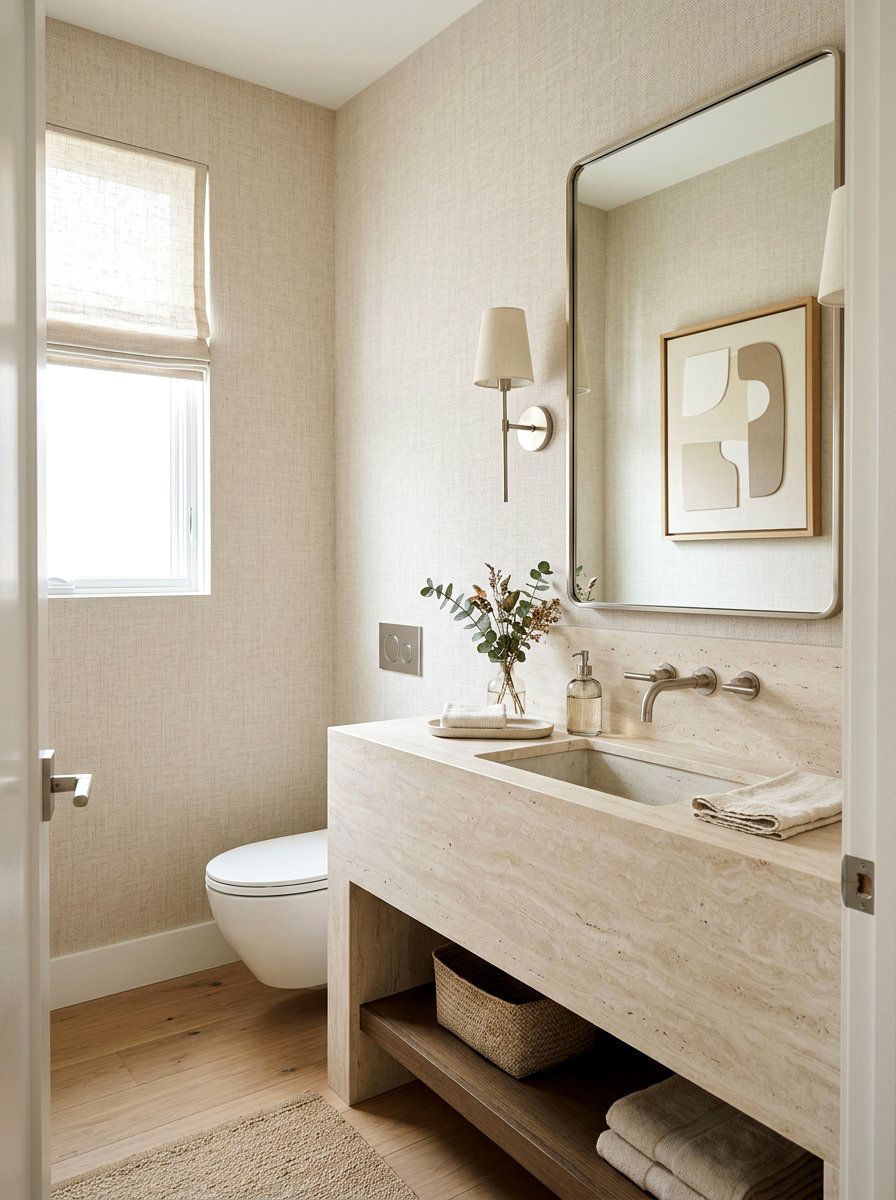 Linen texture powder room - 30 spa like powder room ideas