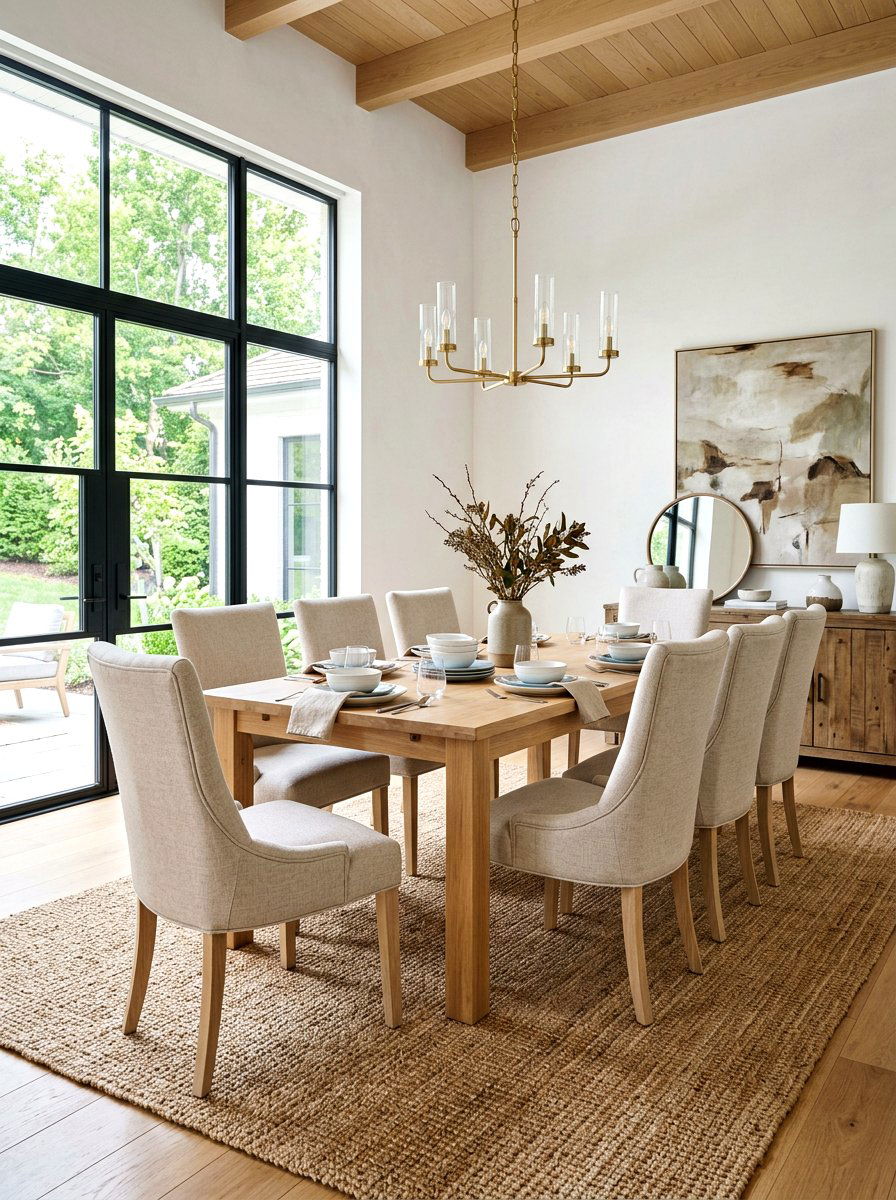 Linen upholstered dining chairs - 30 Mediterranean dining room ideas