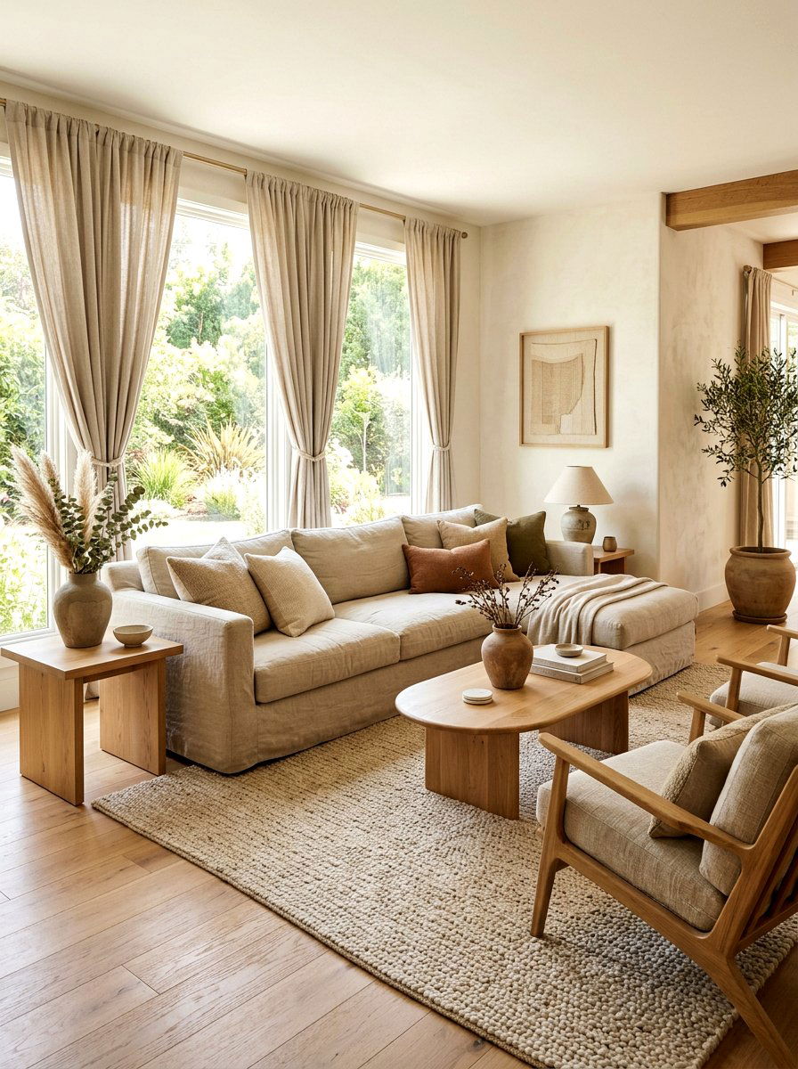 Linen upholstery living room - 30 organic modern living room ideas