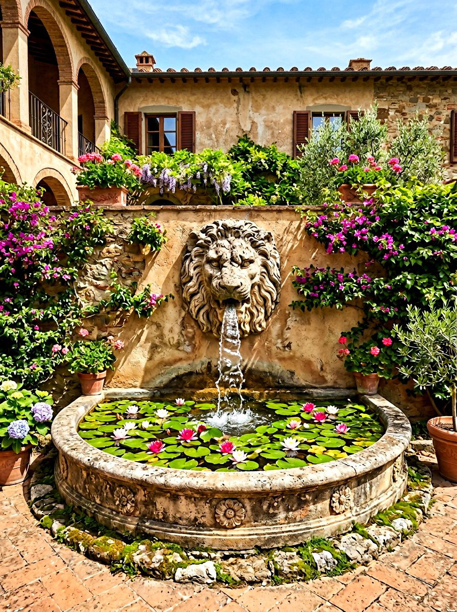 Lion head fountain - 30 patio fountain ideas