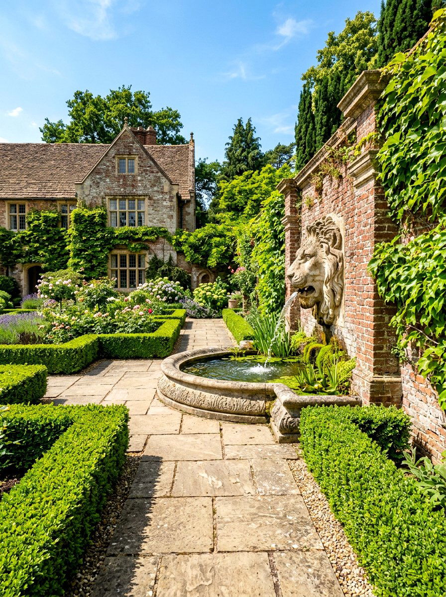 Lion head fountain - 30 courtyard fountain ideas