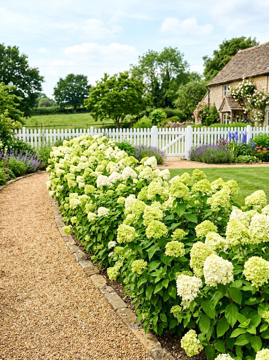 Little lime hydrangea short fence - 30 hydrangea hedge ideas
