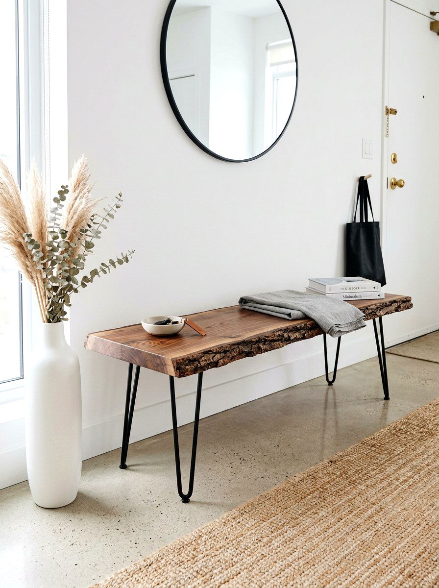 Live Edge Bench - 30 apartment entry bench ideas