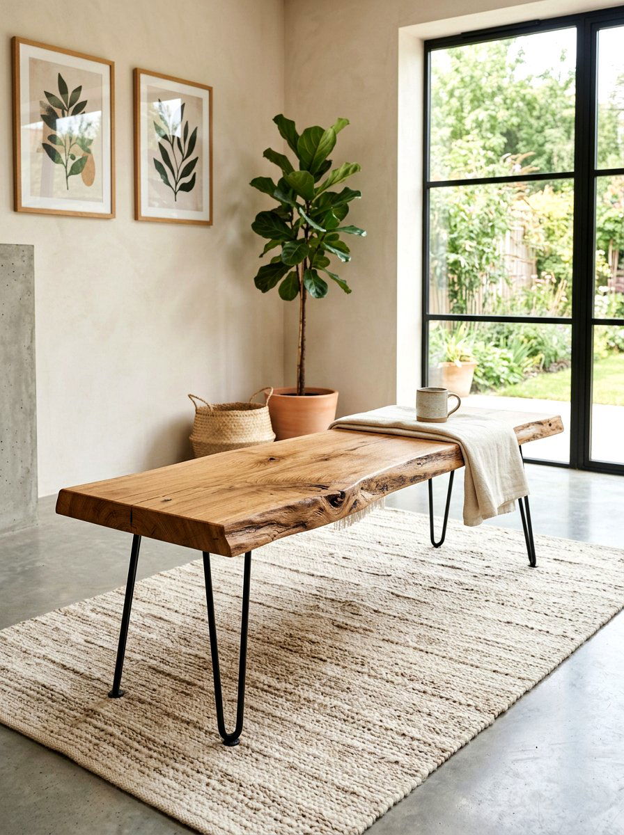 Live Edge Wood Bench - 30 foyer bench seating ideas