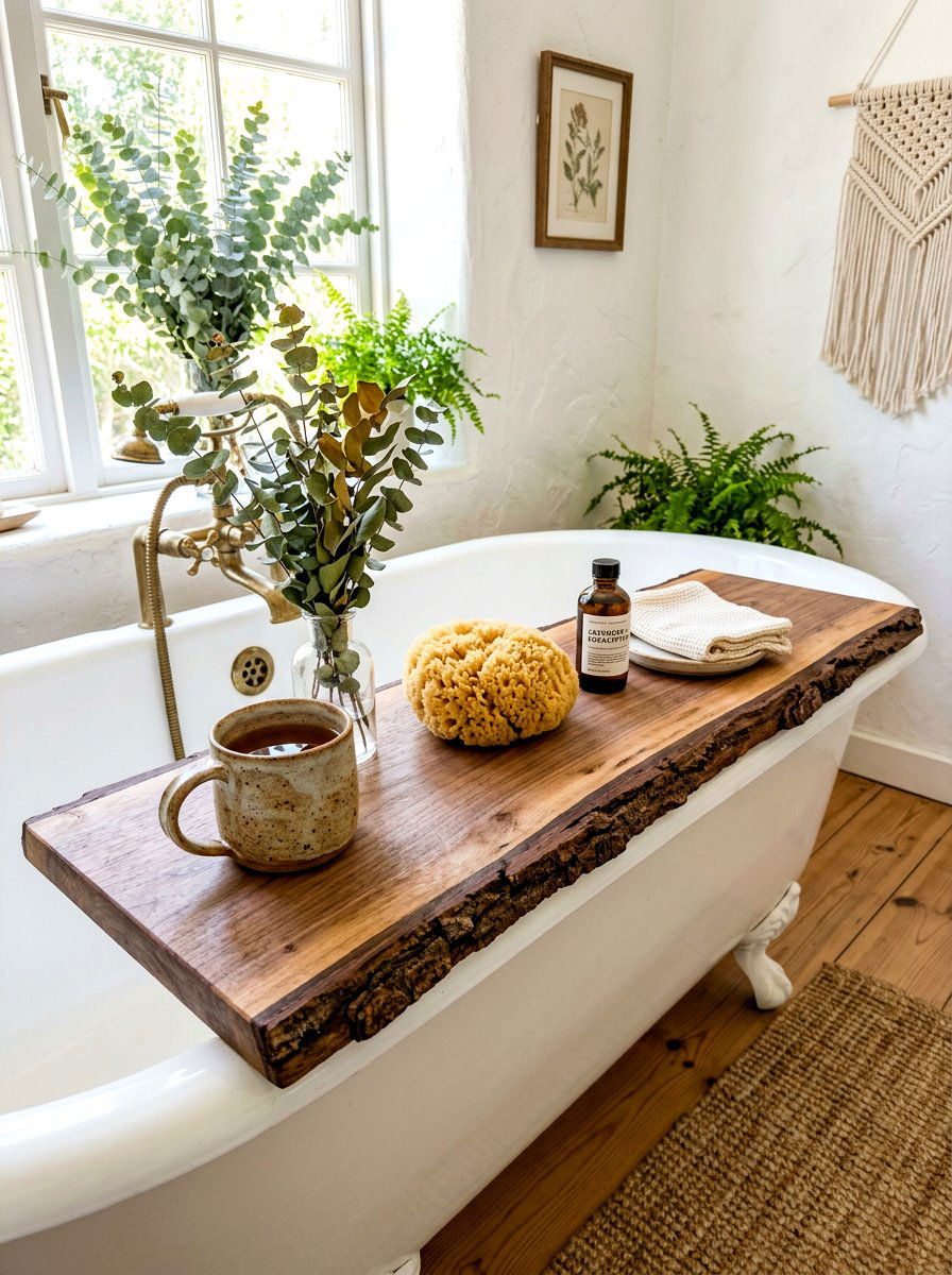Live Edge Wood Caddy - 30 bath tray spa ideas