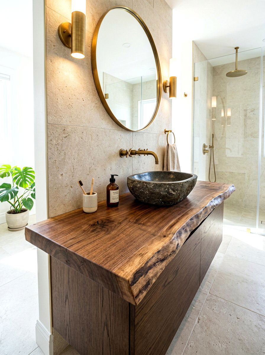 Live Edge Wood Counter - 30 rustic spa bathroom ideas
