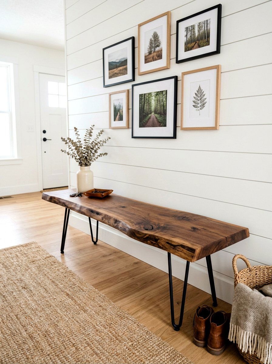 Live Edge Wood Entryway Bench - 30 farmhouse entryway bench ideas
