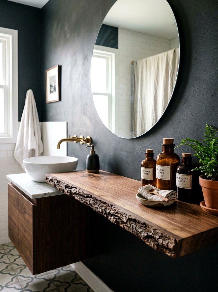 Live Edge Wood Shelf - 30 spa shelf bathroom ideas
