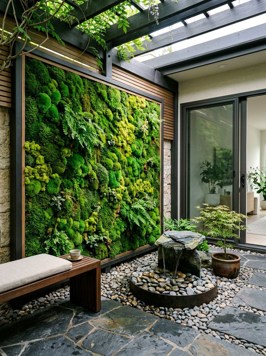 Live Moss Wall - 30 living privacy wall ideas