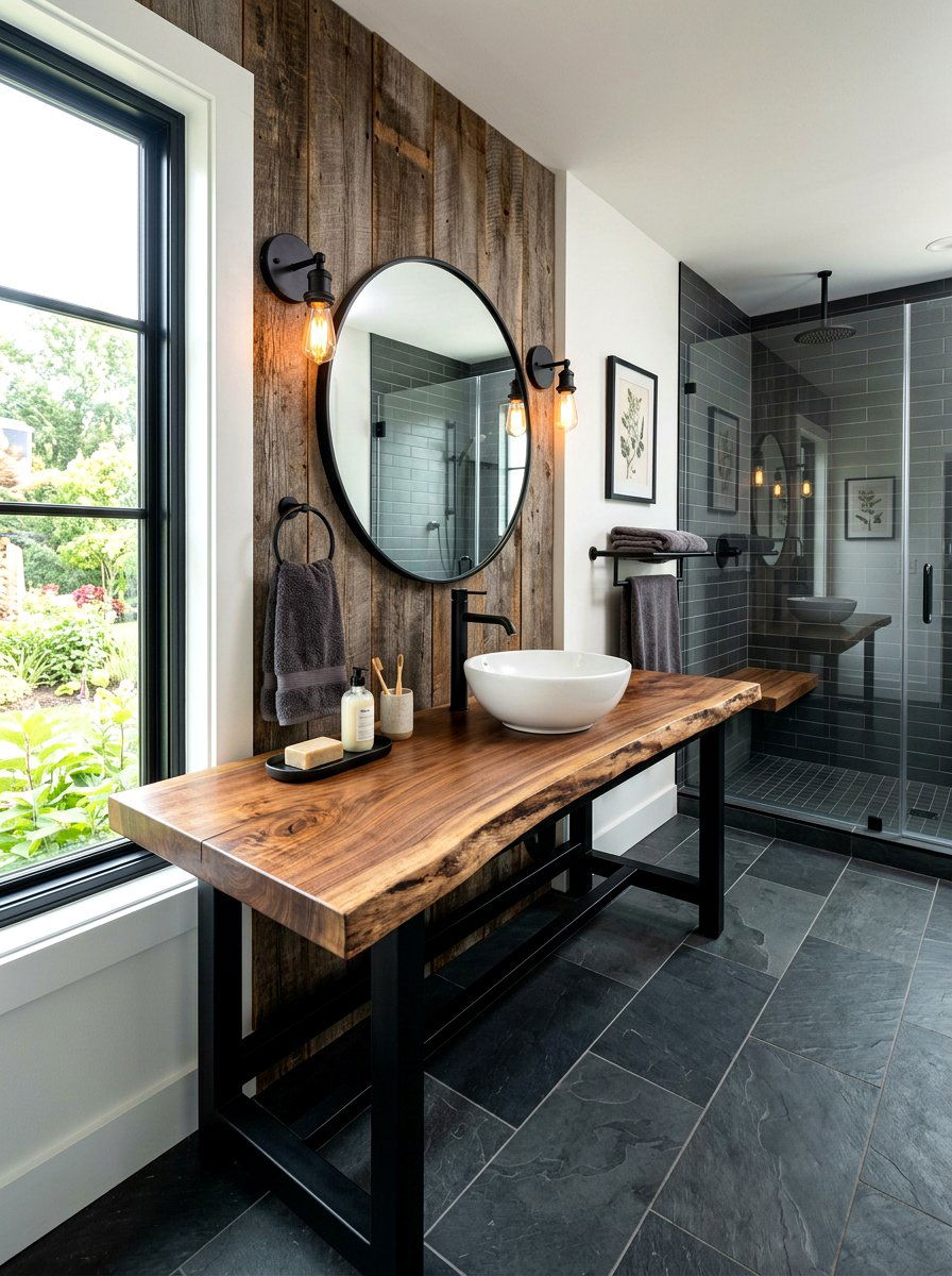 Live edge countertop - 30 rustic bathroom ideas