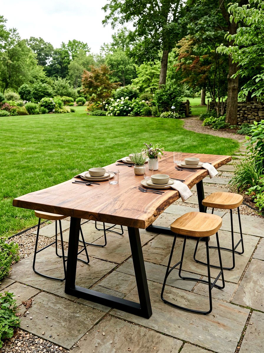 Live edge outdoor table - 30 wooden patio furniture ideas