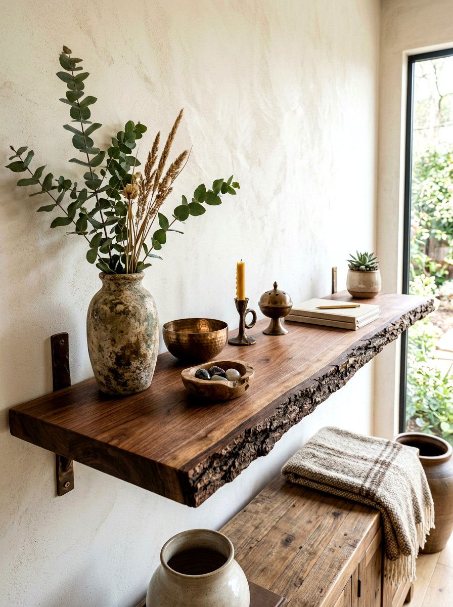 Live edge shelf - 30 wall shelf decor ideas