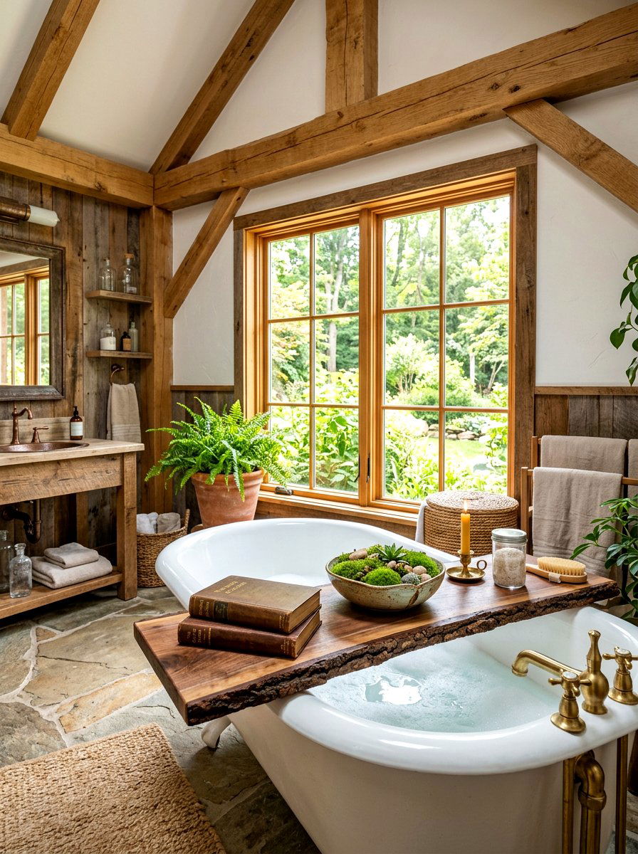 Live edge wood bath tray - 30 tub tray styling ideas